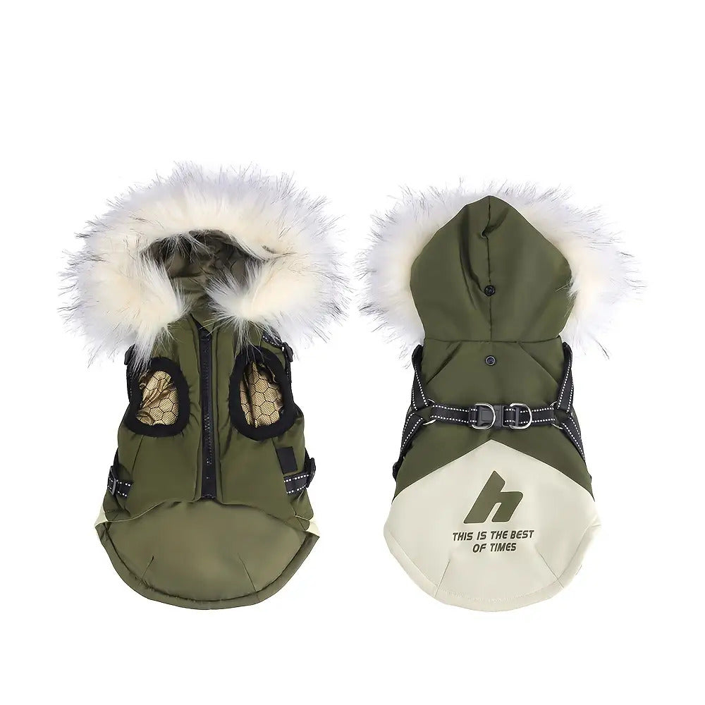Warm Fleece-Lined Windproof Dog Jacket for Small/Medium/Large Puppies & Pets - Hooded Winter Coat with Plaid/Tan/Brown/Black/Navy Blue/Green, Zipper or Snap Closure, Cozy Fleece Vest for Shih Tzu, Pomeranian, Chihuahua