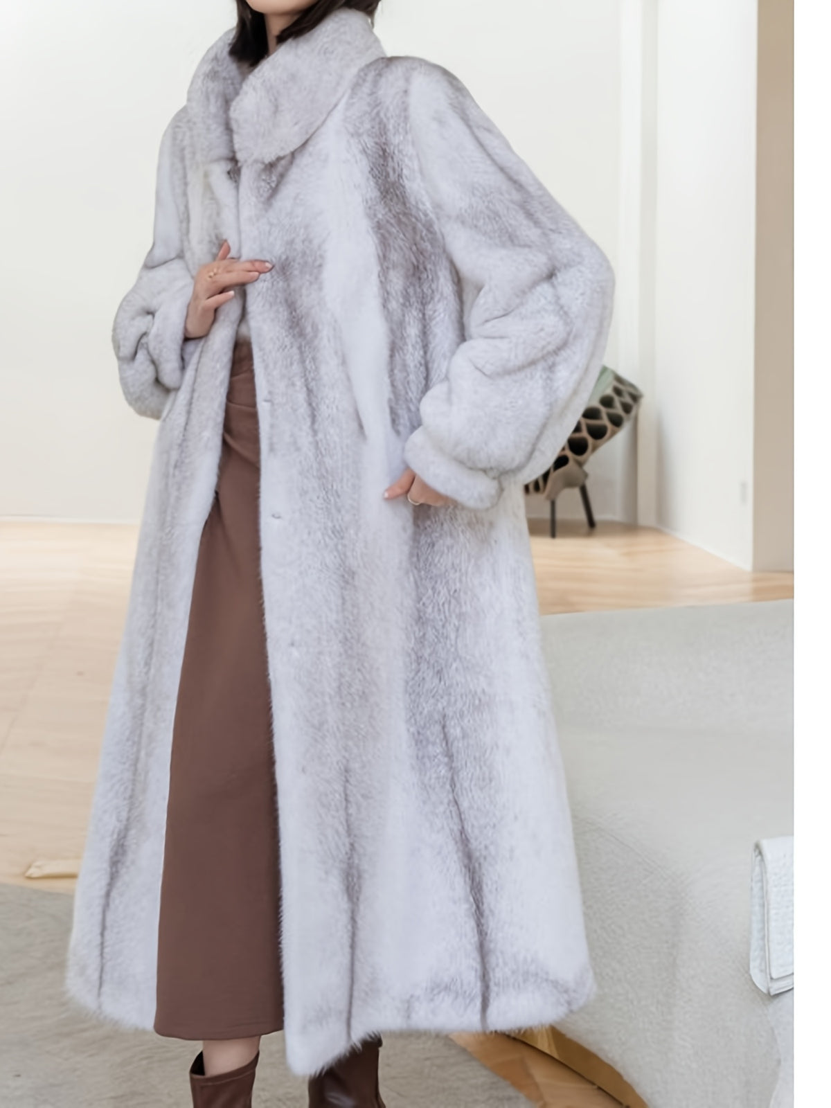 's Winter White Faux Fur Coat - Luxurious Plush Jacket with Stand Collar, Machine Washable, Soft Lapel Collar & Wrinkle-Free Outerwear for Cold Weather (Casual & Formal) - No Animal Fur Required