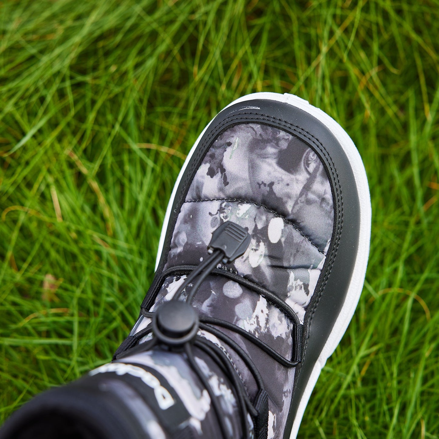 & Winter Snow Boots with -Like - High-Top Warm Shoes, Closure & Traction Soles, Grey/White Camo/Celtic Knot Design (Snap Button/Lace-Free) - Cold Weather Outdoor Winter Footwear