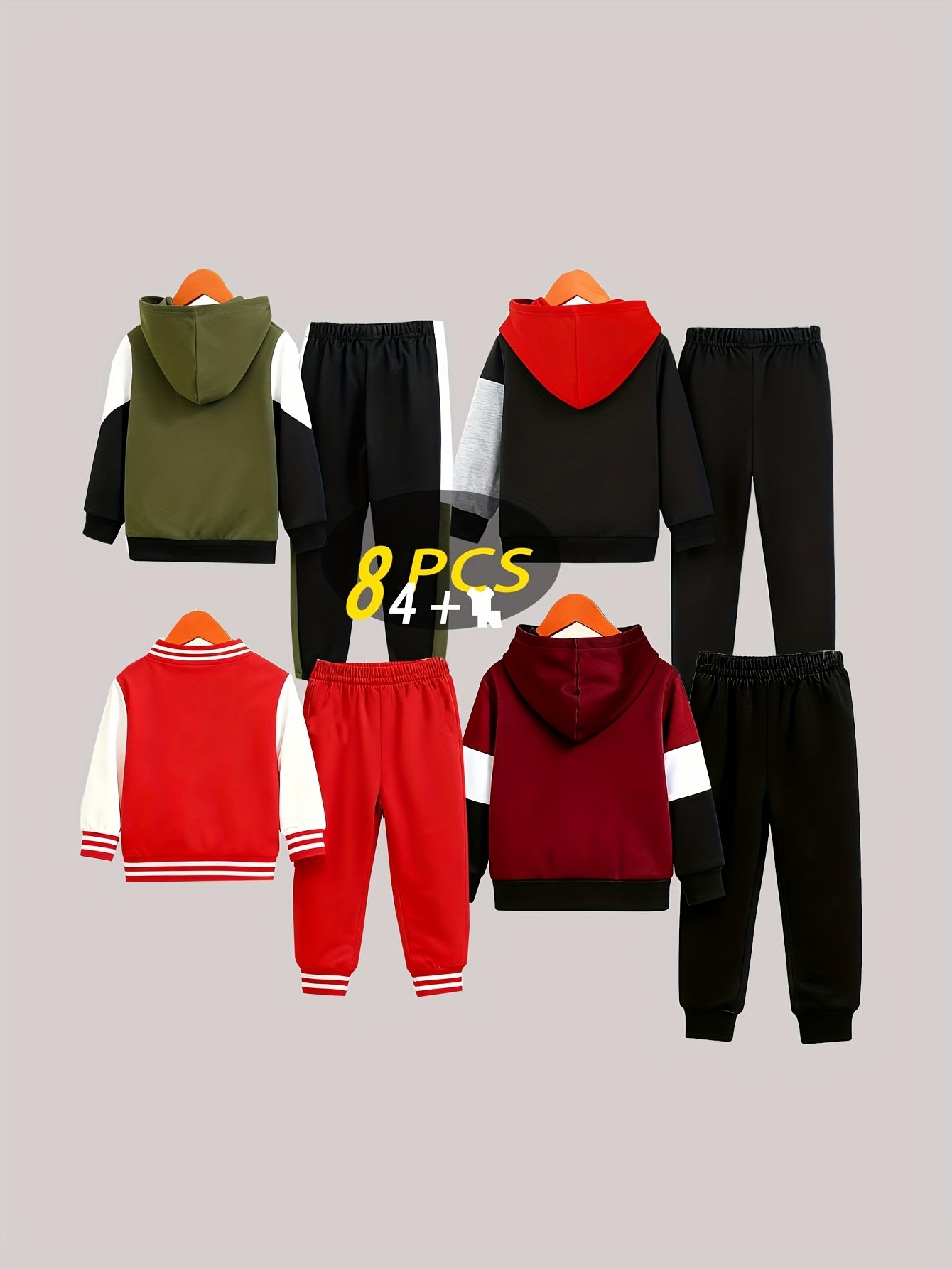 8pcs - Targeted Development New Year's Gift Autumn/Winter New Style Boys' Fashion Long Sleeved Pants Set Pattern Baseball Jacket Splicing Cool Printed Sports And Leisure Outdoor Set, Perfect for Outdoor
