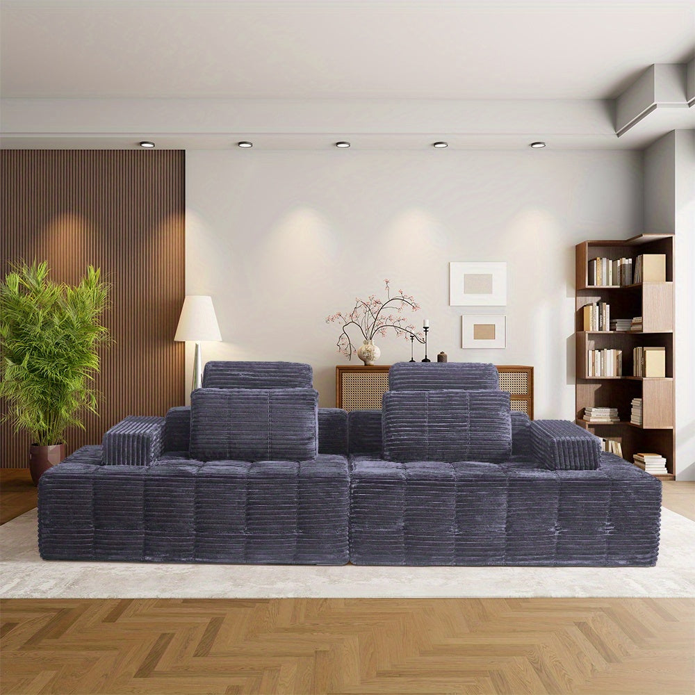 110-inch Modern Combination Living Room Couches, Corduroy Boneless Couch For Living Room, Fluffy 4-seater Cloud Couch, Sofa Bed, 4 Deep Modular Sectional Sofa For Living Room Furniture Set, Christmas Home Decor