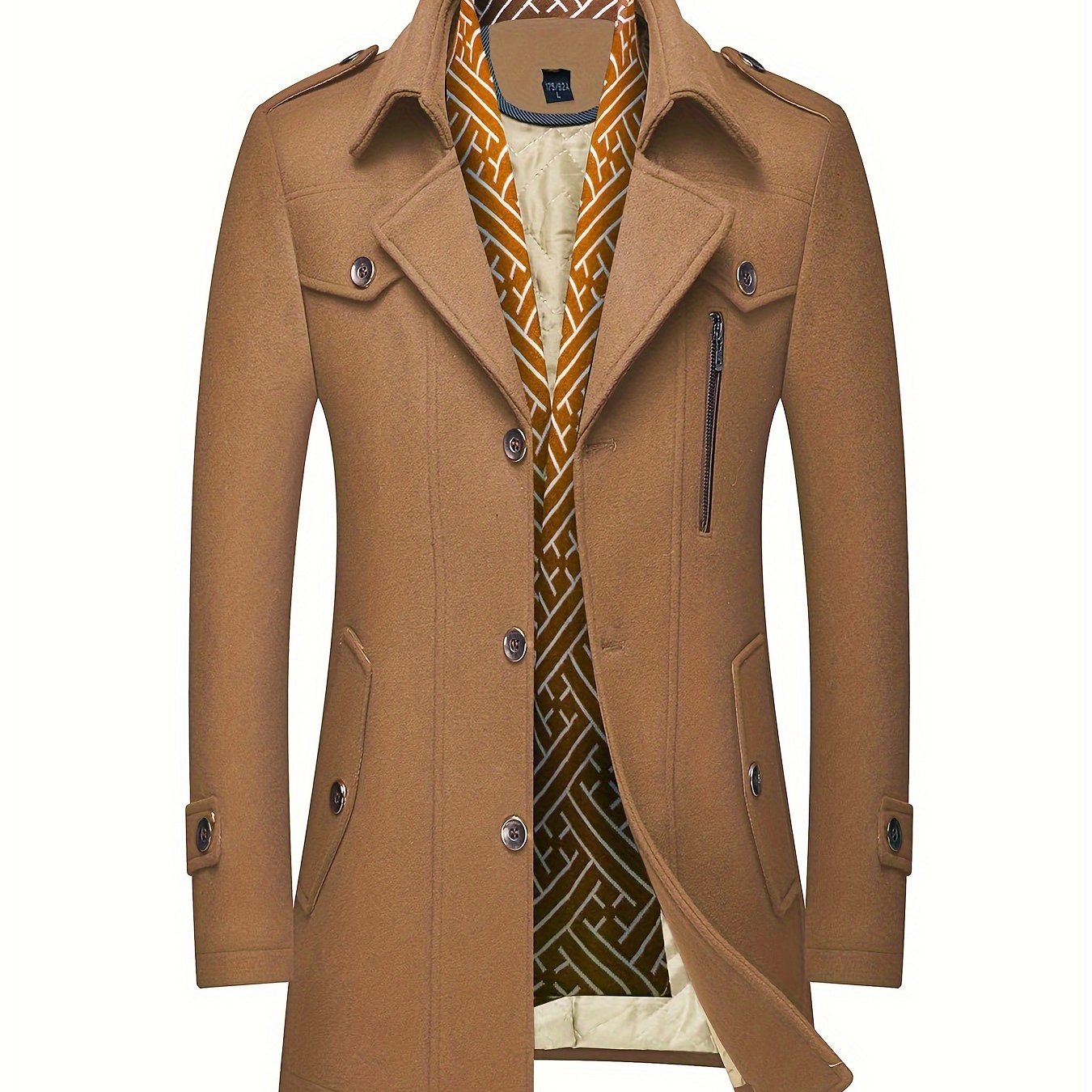 Men's Wool Blend Winter Coat with Detachable Scarf/Collars - Single-Breasted Trench Coat, Pocket & Durable - Warm Pea Jacket for Cold Weather, Casual & Formal Outfits (Hand Wash/Dry Clean)