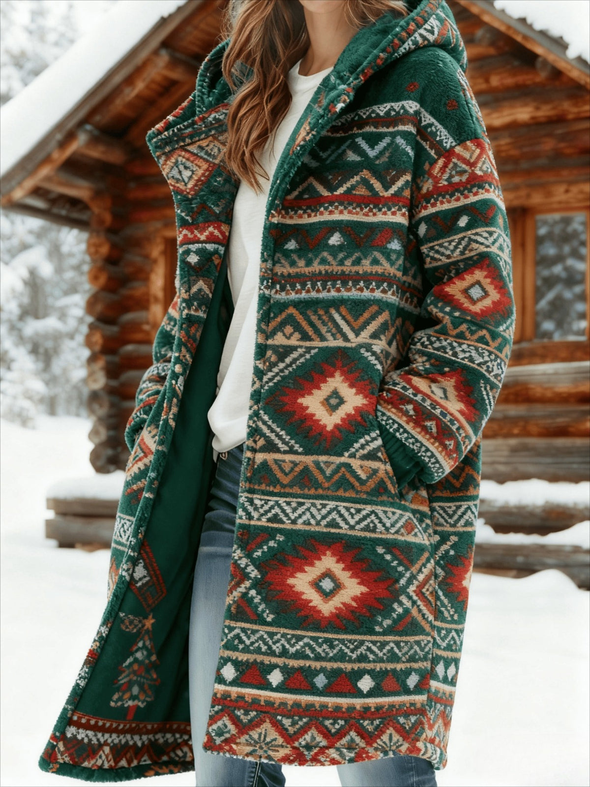 Women's Plush Winter Hooded Long Coat with Hood - Loose Winter Jacket, Button-Front Closure & Machine Washable, Warm Outerwear for Christmas, for home, and Cold Weather (Coastal/GUrban Style)