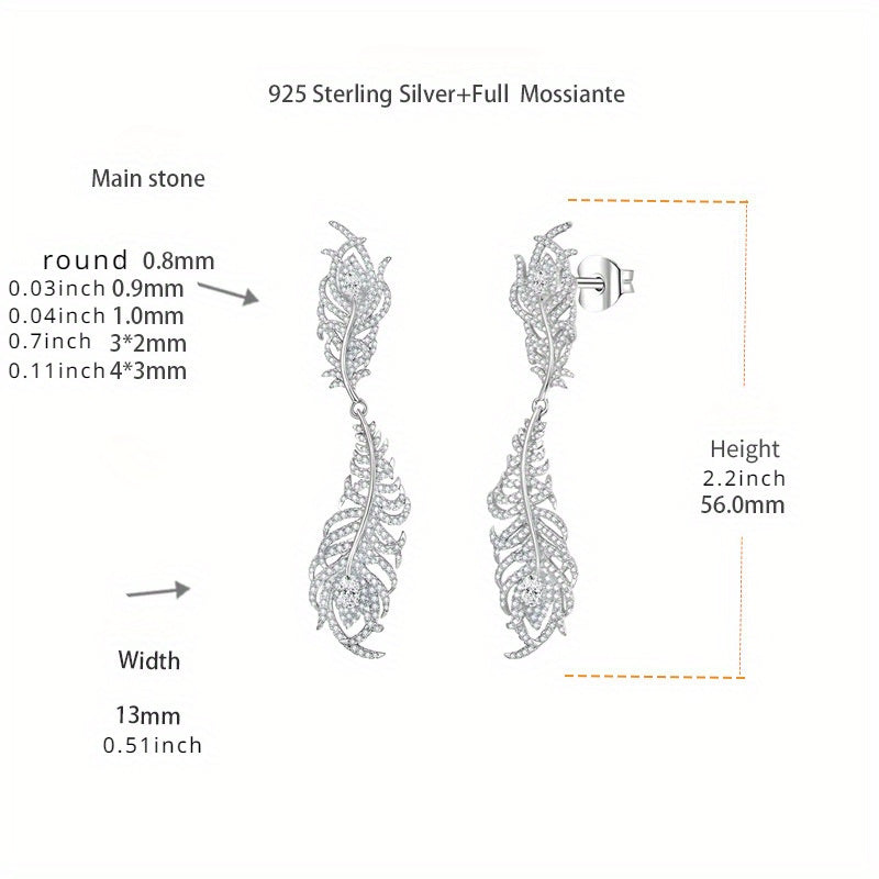 Xiaoxiang Earrings Peacock Feather Full Diamond Moissanite S925 18k Gold Plated Party Wedding Festival Activities Daily Wear, Festivals, Birthdays, Anniversaries
