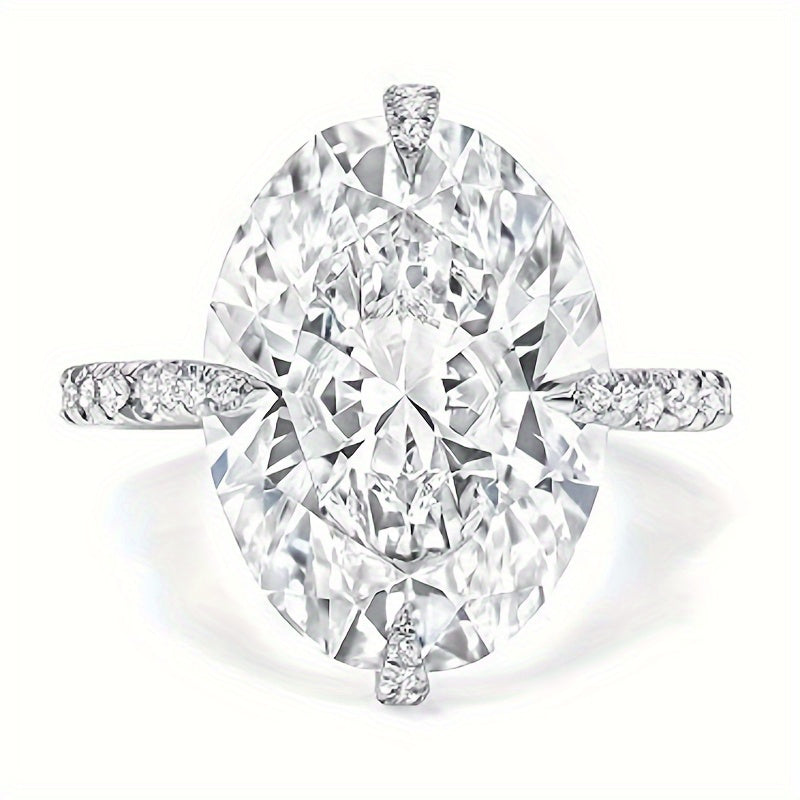 5 CT Oval Moissanite Engagement Rings for Women Handmade Wedding Bridal Ring Set Pave Compass Setting Silvery 18K Gold Plated electroplated Anniversary Promise Gifts for Her