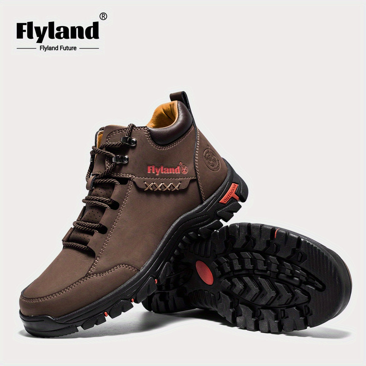 FLYLAND Men's Genuine Leather Handmade Chukka Boots, Full-Grain Top-Grain Cowhide British Style Ankle Boots, Lace-Up Round Toe Durable Rubber Sole & PU Insole, All-Season for Casual Work & Vacation, Brown