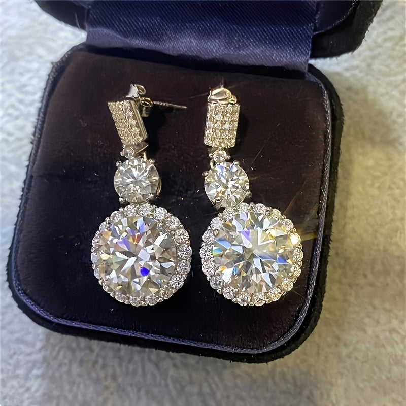 2pcs S925 925 Silver with 5 Carat Moissanite Dangle Earrings Fire Color Super Sparkle Deluxe Hot Deal Party Wedding Holiday Event Daily Wear, Engagement Wedding Holiday, Birthday, Anniversary Ideal Gifts