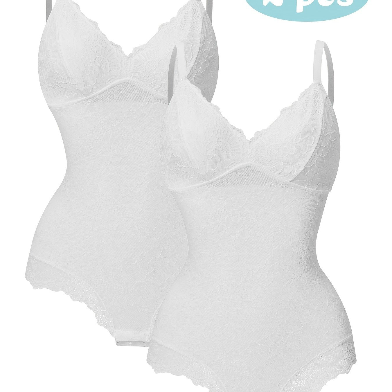 Two-Pack Large Size Women's Printed Lace Shapewear Body Suit Abdominal Shapewear V-Neck Vest Style Top Body Shaper