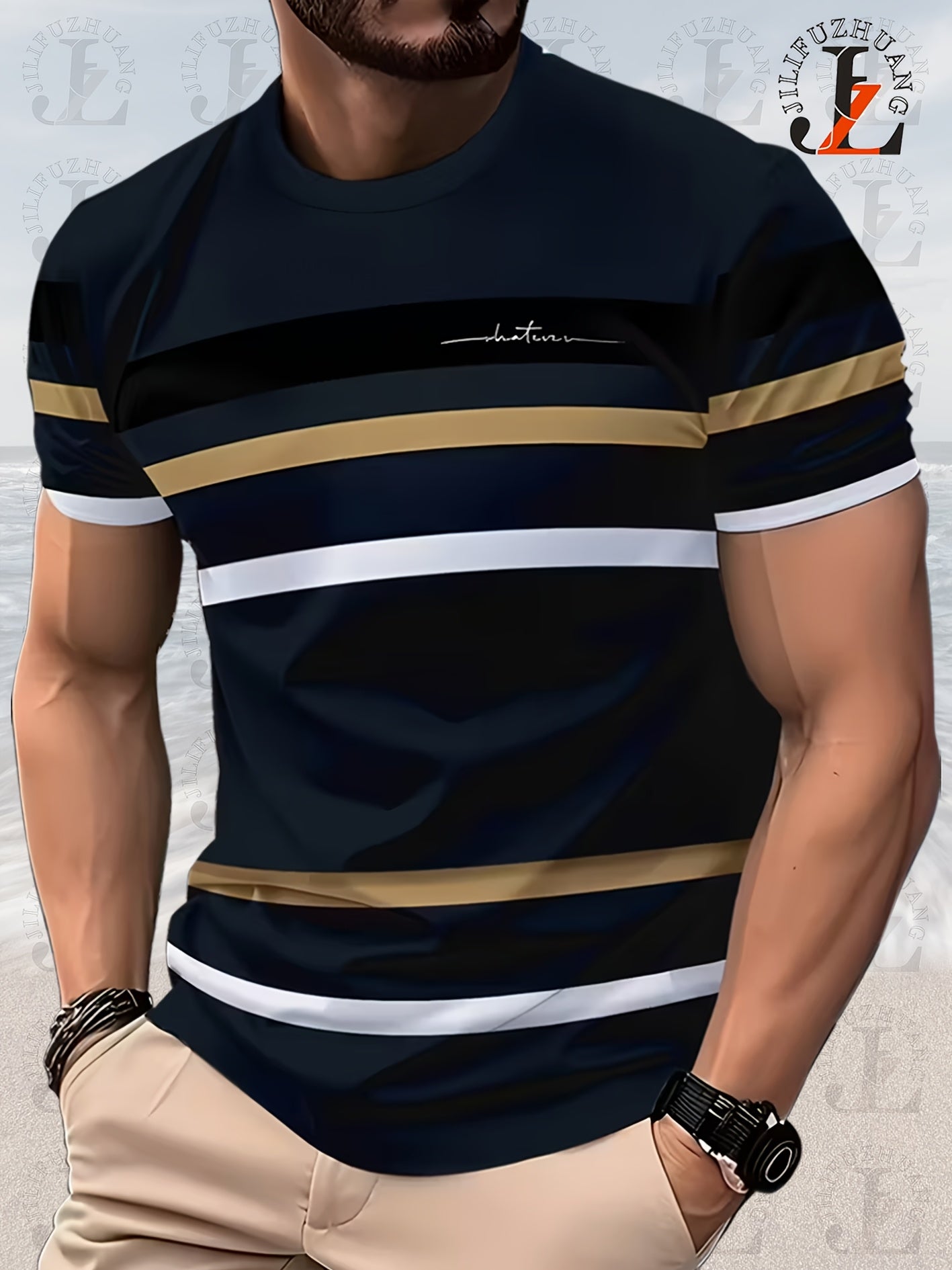 5pcs Set Fashion Color Block Digital Print Men's T-Shirt