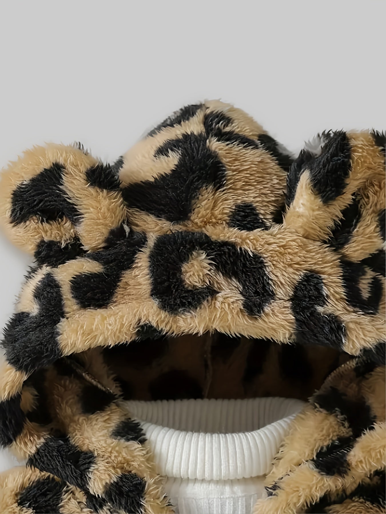 Girls' Winter Leopard Print Hooded Jacket with Pockets - Cozy Faux-Fur Trim Long Sleeve Coat, Black & Brown Spots, Machine Washable Casual Outerwear for Everyday, Parties & Travel - Stylish & Warm Fall/Winter Outer Layer, Com