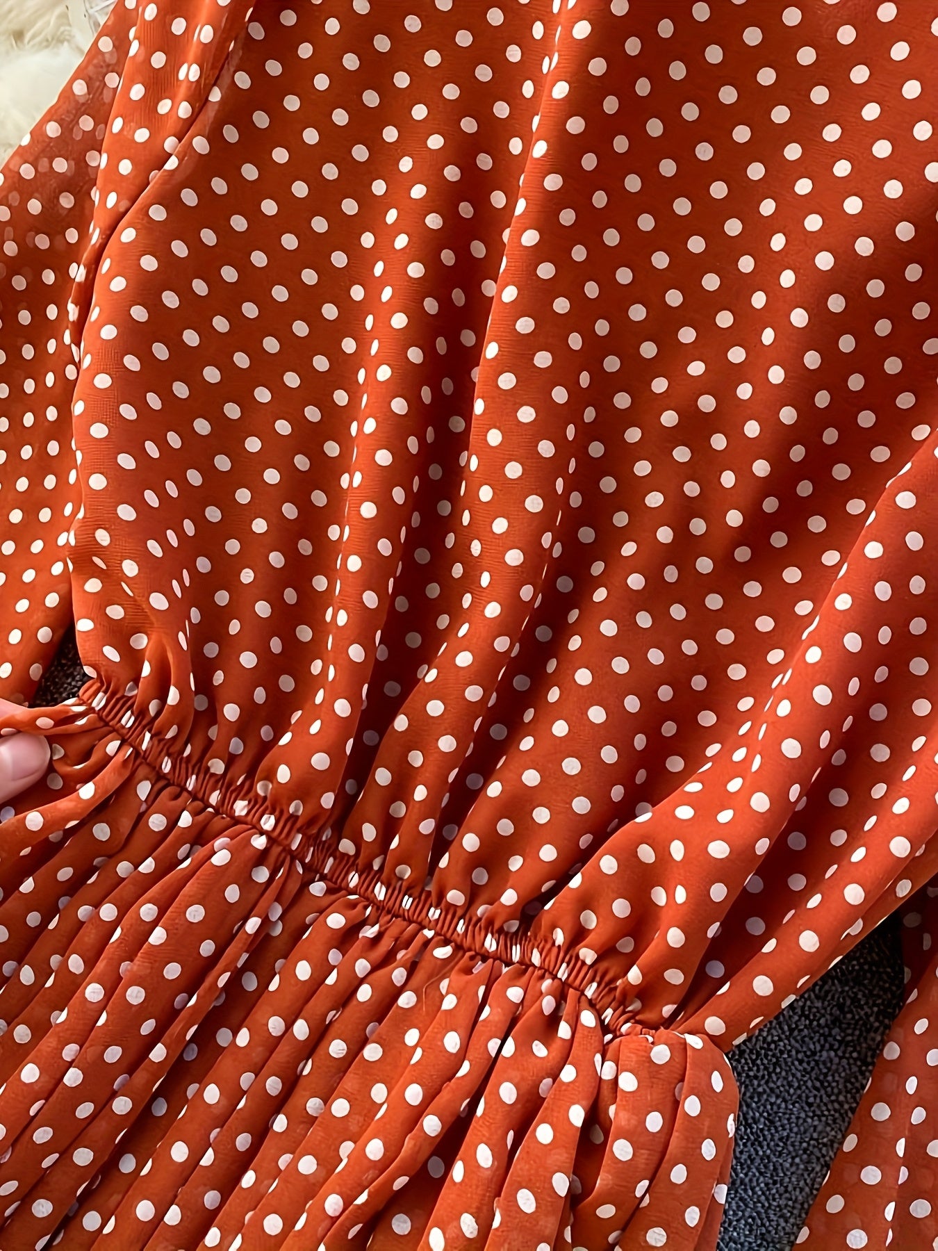 Women's Collar Slim Fit Long Elegant Polka Dot Chiffon Pleated Dress - Niannian's Selection