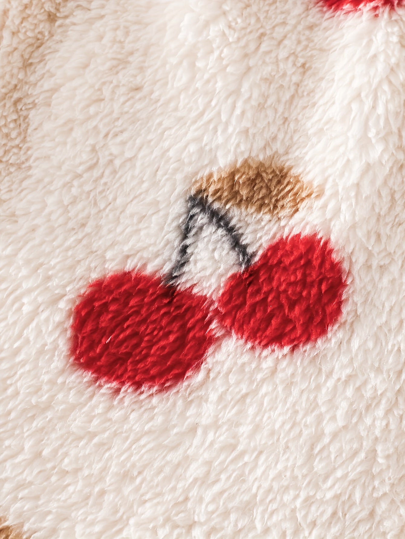 ' Cherry Print Hooded Full-Zip Hoodie Jacket - Soft Furry Winter Coat with Full-Zip Closure, Cherry Pattern & Hooded Collar, Machine Washable Warm Outerwear, Playdates, - Cozy Fall & Winter Clothes