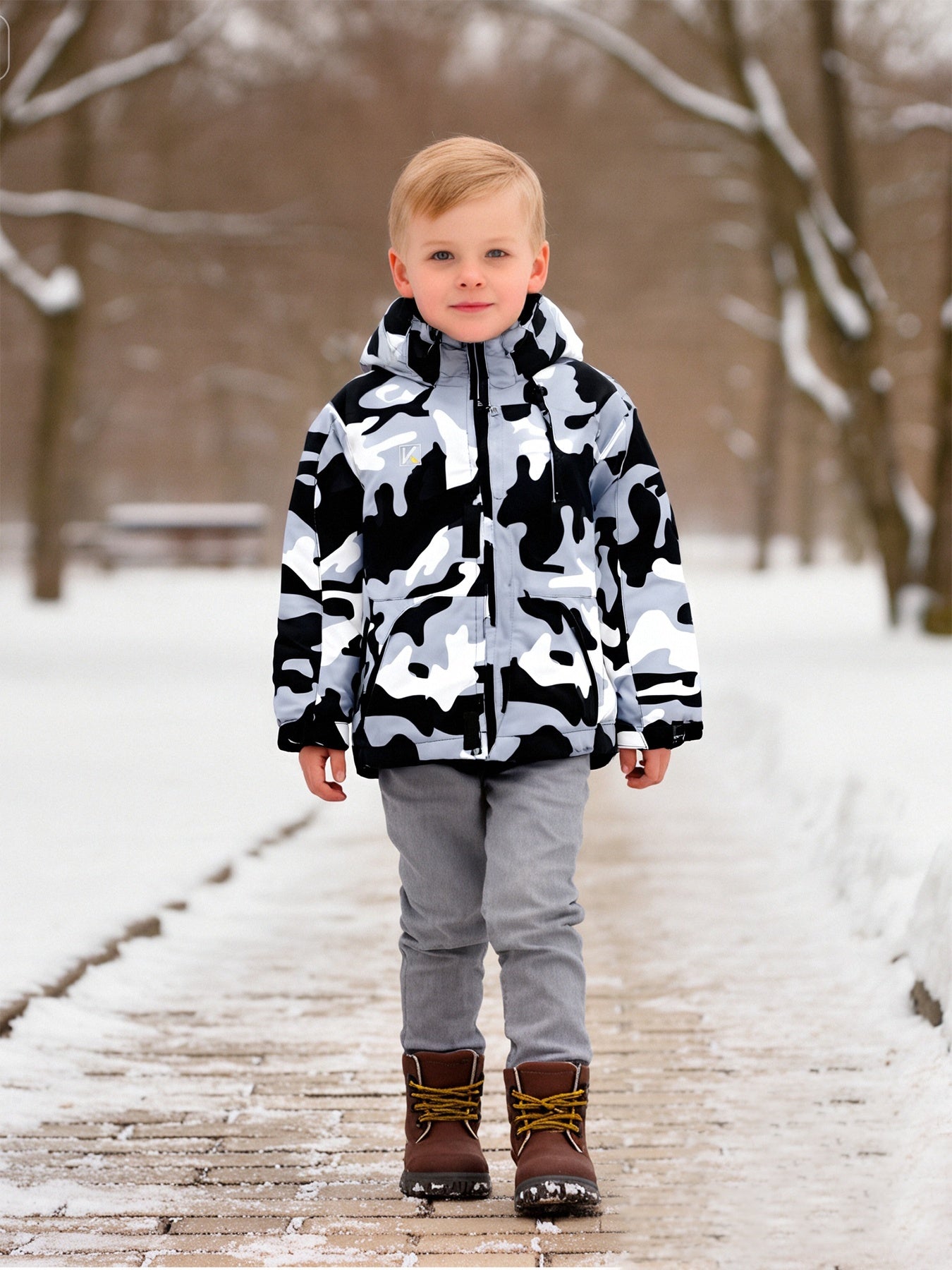 Boys' Heavy-Duty Thermal Jacket - Full-Zip Windproof & Cold-Resistant Coat with Full-Length Zipper, Full-Zip Hooded Design, Full-Length Zipper & Multi-Pocket - Loose Fit for Layering - All-Weather Hiking Jacket for Winter, Ca