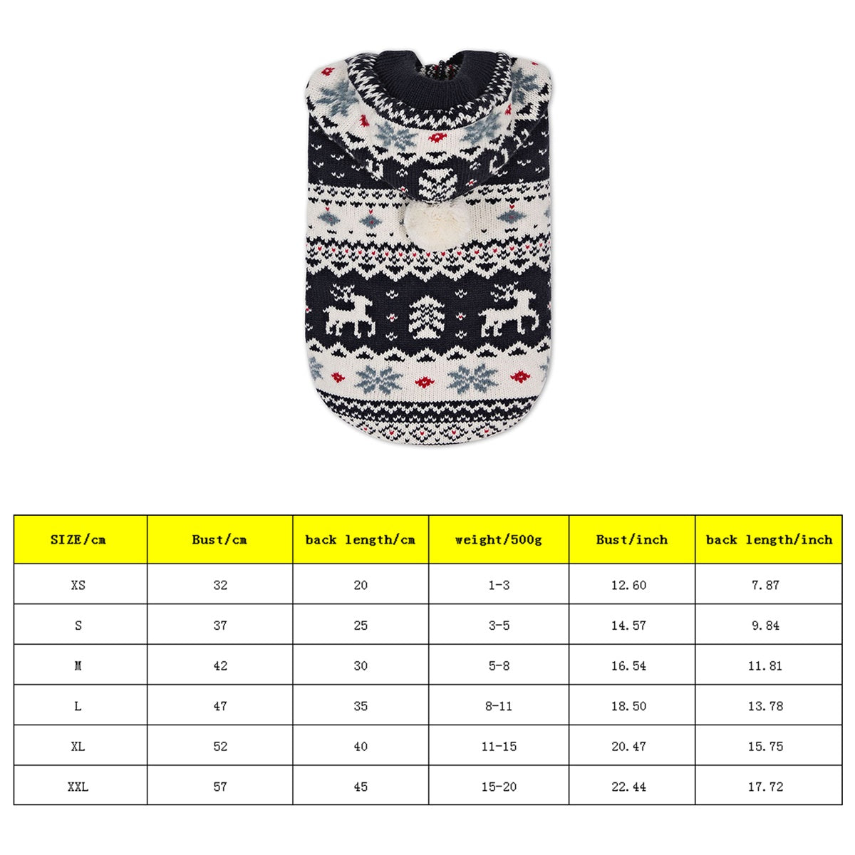 Classic Elk Snowflake Dog Sweater - Soft Warm Winter Jacket with Reindeer & Snowflake Patterns, White/Black/Red/Green, Machine Washable Pullover for Small Breed Pomeranian, Chihuahua, Shih Tzu (Christmas Pet Outfit)