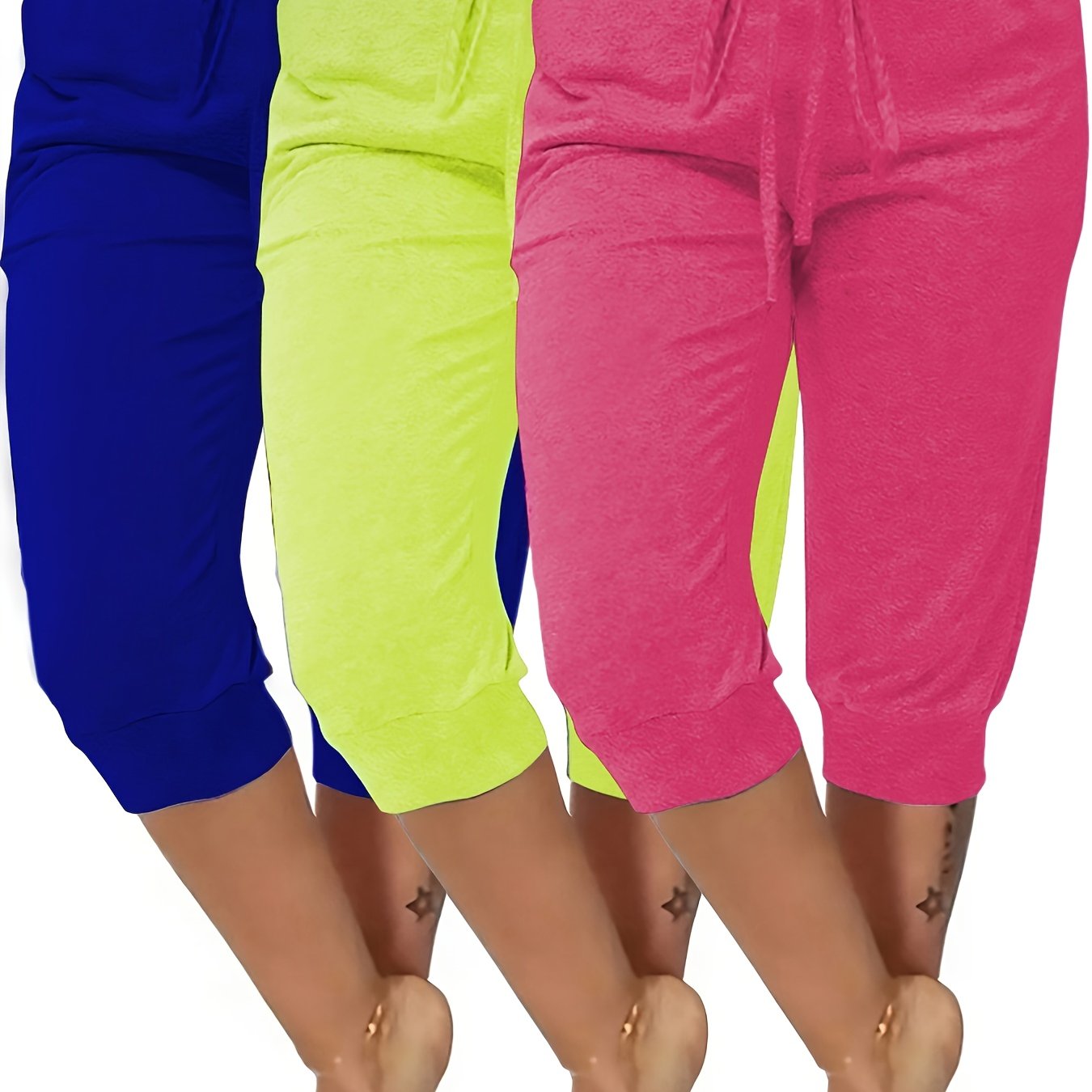A Set of Three Casual Capri Pants with Bows, Comfortable Enough to Wear Outside As Loungewear