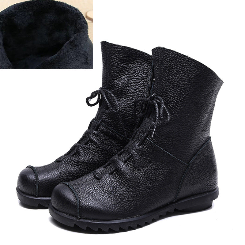 Women'S Genuine Leather Retro Chunky Low-Heeled Ankle Boots with Zipper Closure - Round Toe Winter Warm , Brown & Color Options, Soft & Cushioned Insole, Durable Rubber Sole - Casual to Semi-Formal Boots for Everyday & Specia