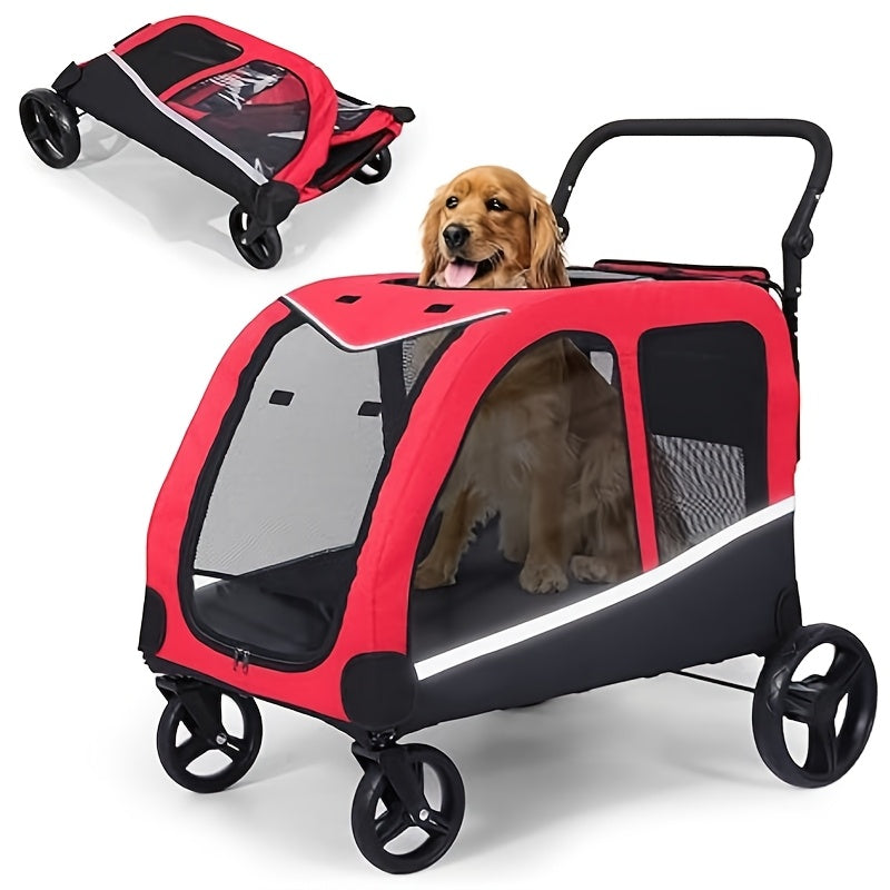 Dog Cart, Dog Cart, Dog Stroller for 2 Dogs, Large Pet Stroller Upgrade Large Dog Stroller, Extra Large Pet Stroller Suitable for Medium Dogs, Foldable Design, Adjustable Handle, with Pocket, Maximum Load Capacity 160 Pounds