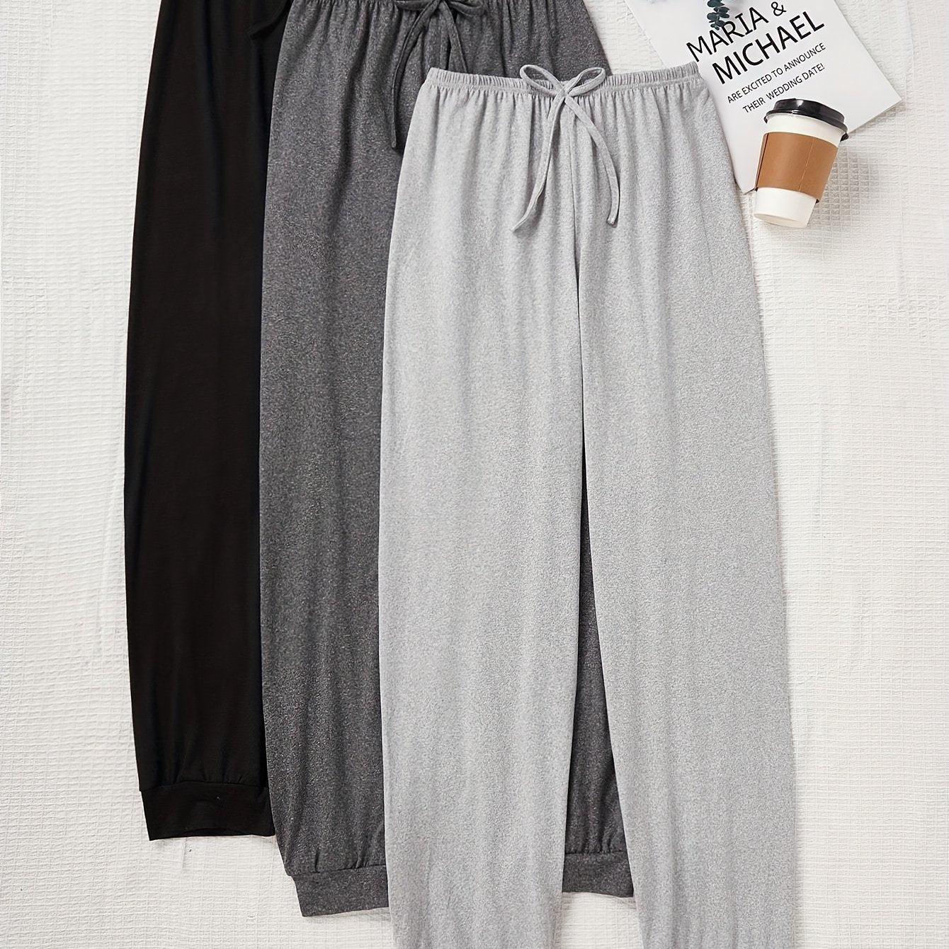 3pcs Women'S Casual Drawstring Waist Pants - Loose Fit Solid Color Joggers in, Pink | All-Season Comfort, Perfect for Home & Outdoor Wear, Ideal Gift, Jogging Pants