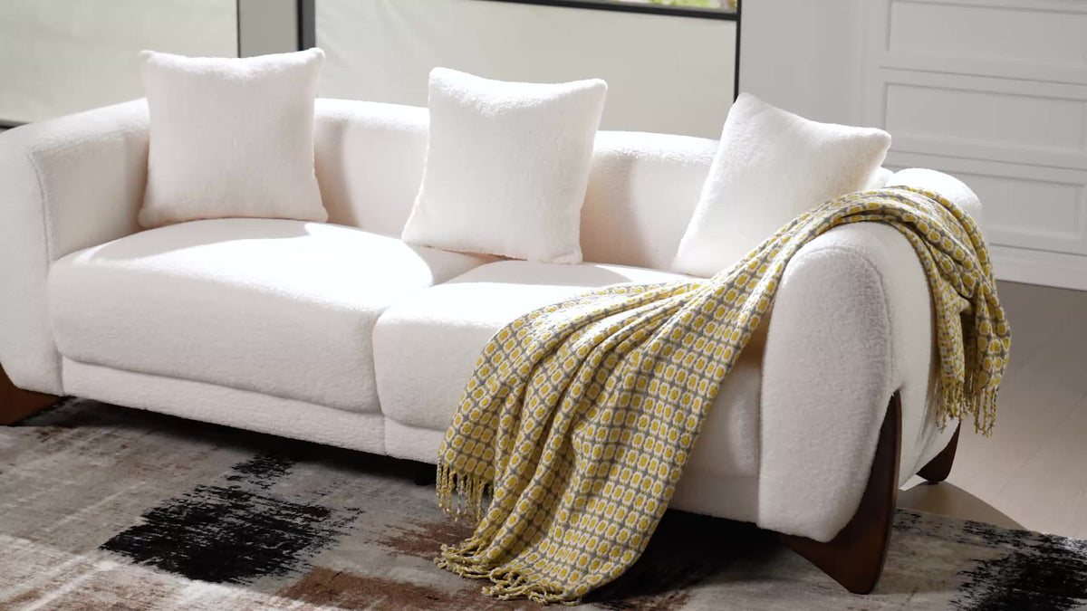 87inch Sherpa Boucle Cloud Couch Modern 3 Seater Sofa with Solid Wood Legs, 25inch Extra Deep Seat, Comfy Thick Cushion Upholstered Sofa Couches with 3 Pillows for Living Room, Green