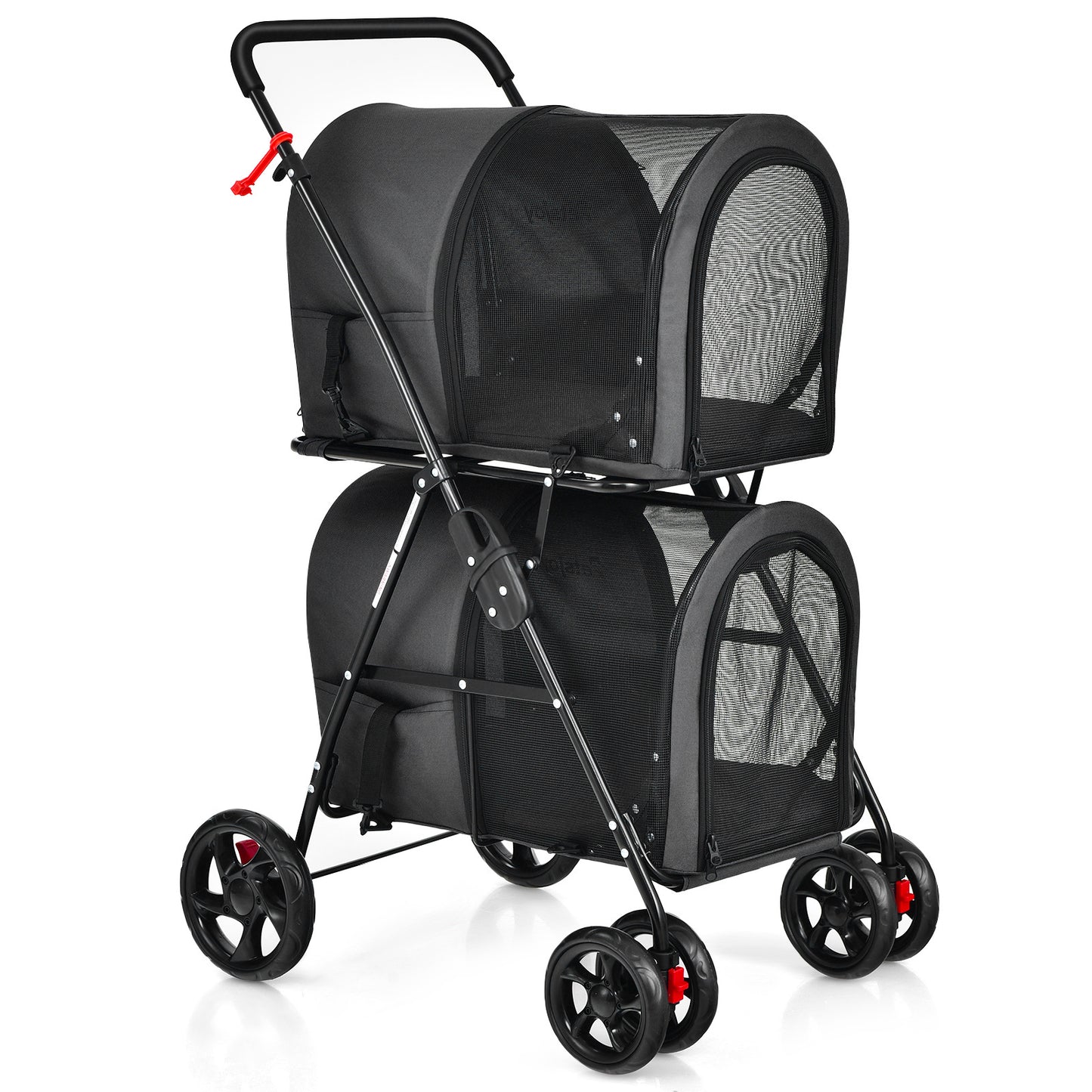 COSTWAY 4-in-1 Double Pet Stroller with Detachable Carrier, Metal Frame & Oxford Cloth Travel Carriage for Dogs