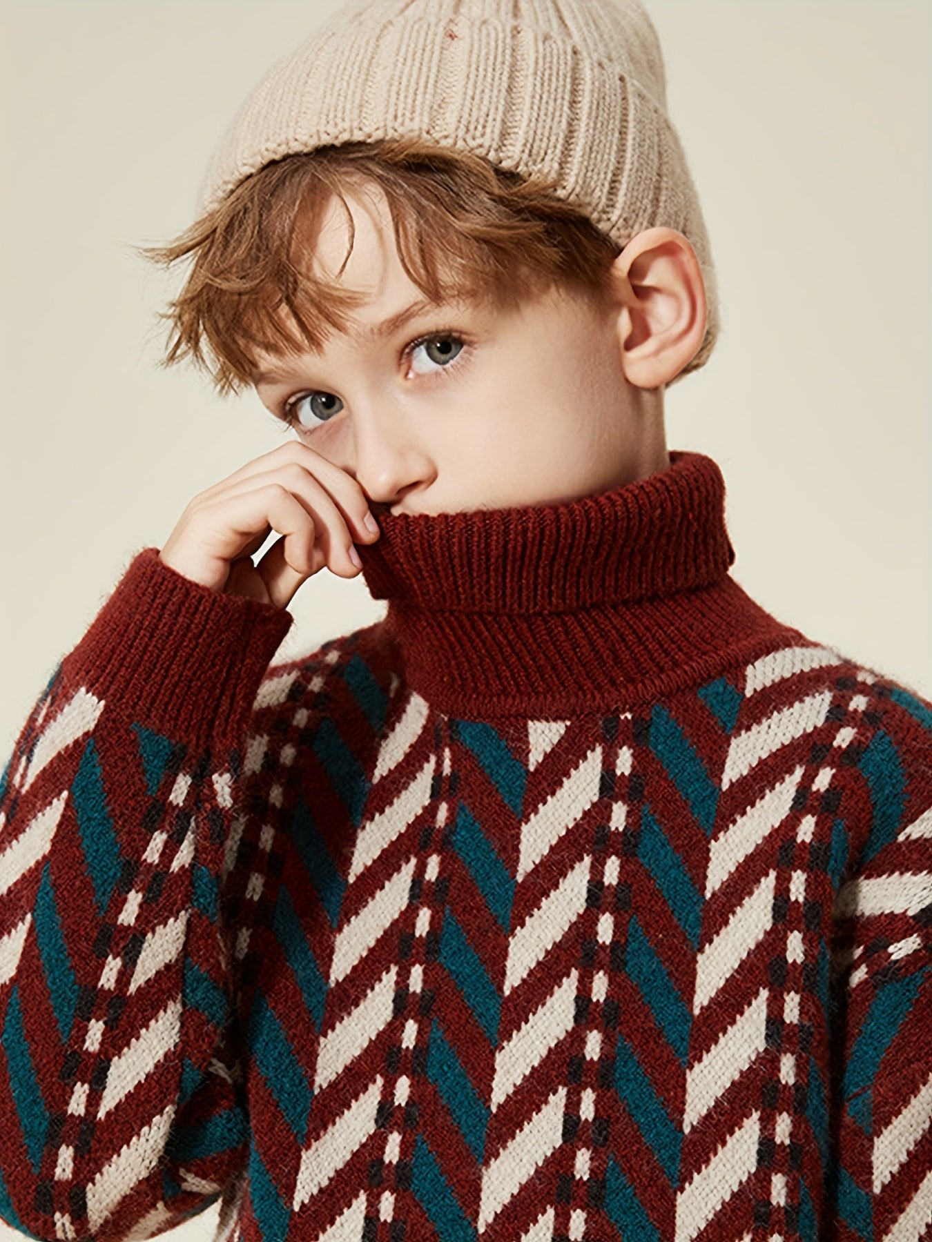 ASK JUNIOR Boys' Winter Warm Sweater - Thickened Knit Sweater with Color Block Design, Long Sleeve Round Neck Pullover for Boys, Cozy Winter Sweater for School, And Casual Wear, Winter Sweater, School Outfit, Classic Knitwear