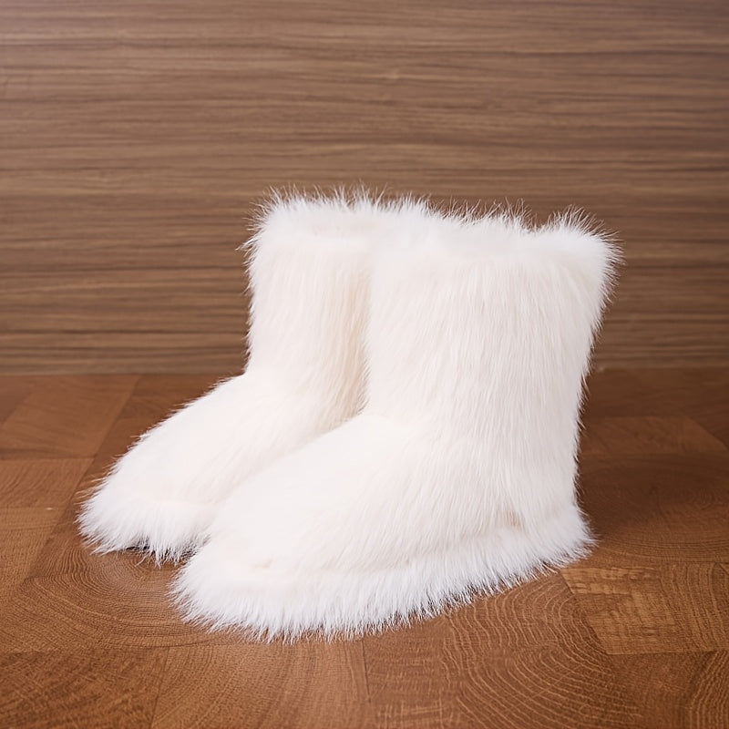 Women's Faux Fur Boots, Winter Snow Boots, Warm Fluffy Faux Fur Snow Boots, Outdoor Flat Bottom Warm Shoes, Suitable for Christmas And Valentine's Day Gifts (Style Enthusiasts), Essential Tools for Warmth -3 Colors