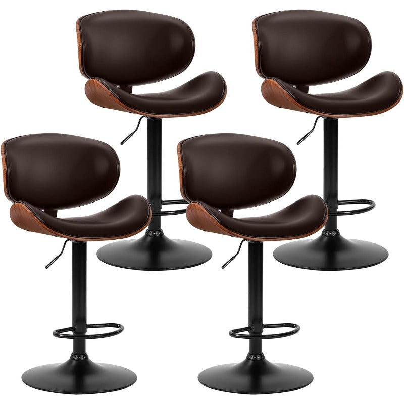 Bar Stool Set (2-Piece/4-Piece/6-Piece), Adjustable Bar Height, PU Leather-Covered Seat, Ergonomic Backrest and Footrest, Non-Slip Rubber Base, Suitable for Bars and Home Kitchen Islands, Black