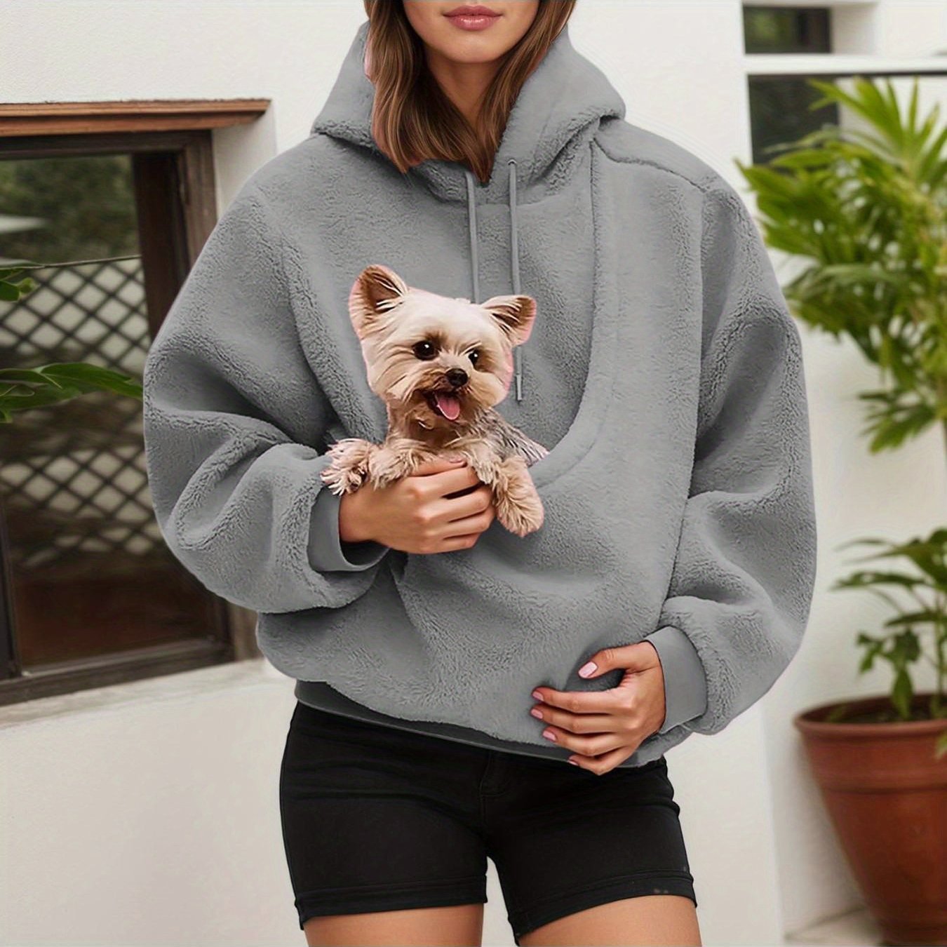 Women'S Oversized Hooded Sweatshirt with Front Pocket & Carry Pouch for Small Dogs/Cats - Cozy Fall Winter Pullover, Soft Casual Pet-Friendly Sweater, Adjustable Drawstring Hood, Spacious Pocket, Stylish Casual Attire for Dog