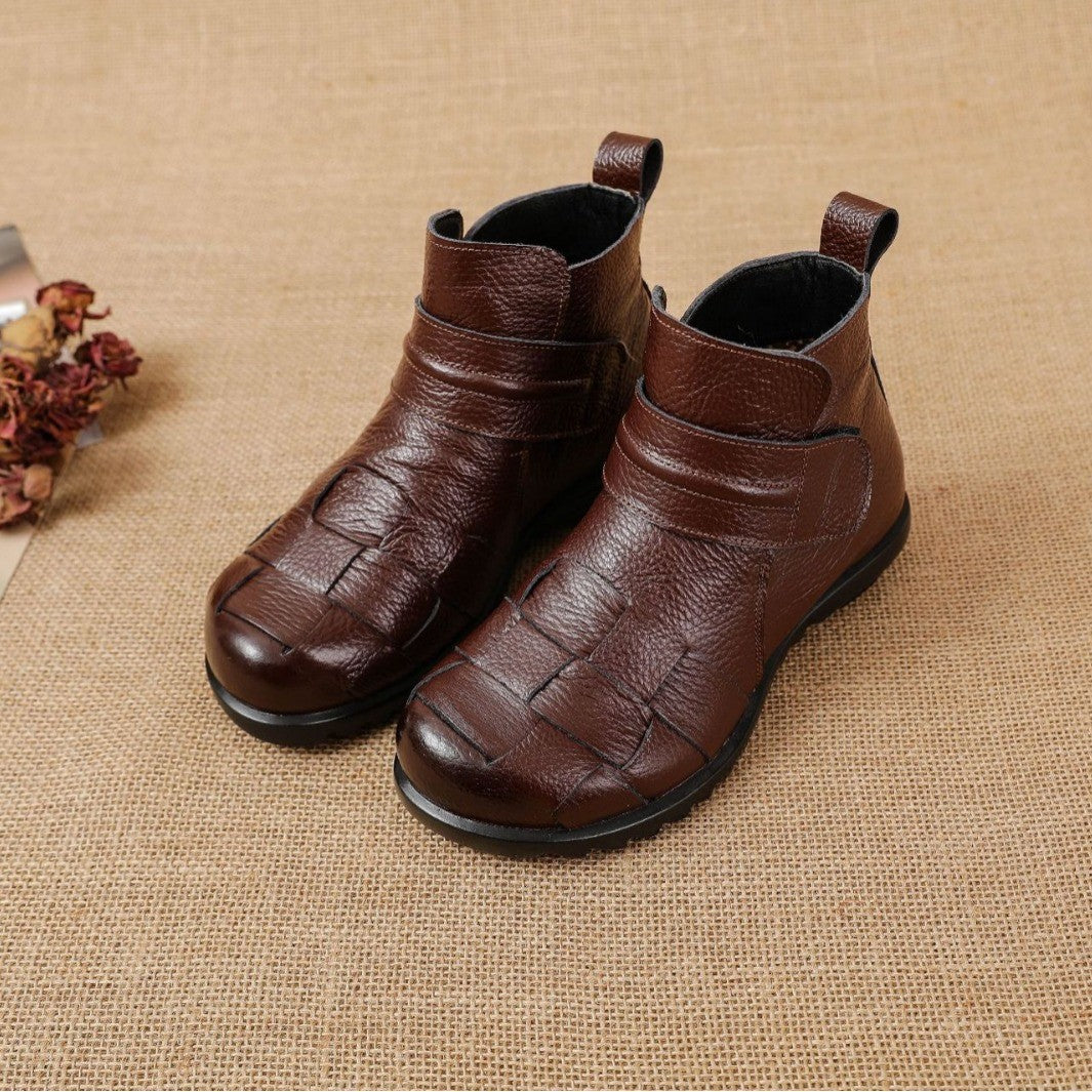 Women's Cover Ankle Boots with Top-Grain Cowhide Cover Upper - Retro Round Toe Western Boots, Flat Heel for all-Season, Casual & Dress Boots (Solid Color) - Hand Washable Rubber Sole for countryside or Urban Wear
