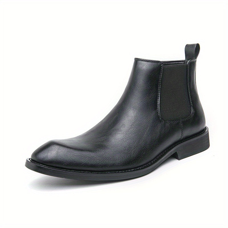 Men'S British Style Slip-On Chelsea Boots - Faux Upper, Round Toe & Rubber Sole, Mid-Calf Business Casual Shoes for All-Season Wear, Weddings, Parties - Large Size Available, Party Footwear, Sleek Boot Design, Durable Footwea