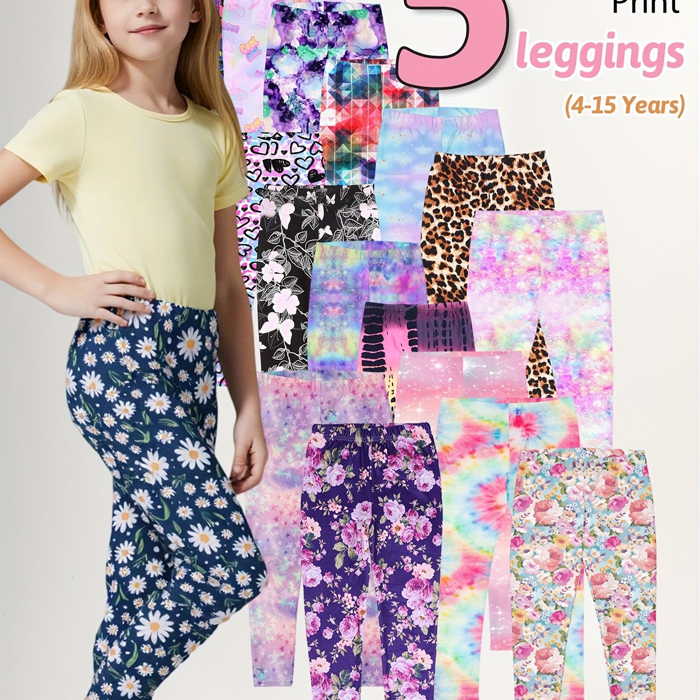 5pcs Girls' Black Stretchy Full-Length Leggings - Thin Spring Style Versatile Fashion Staple for Back-to-School, Dance, Ballet & Casual Wear - Hand Washable Pack