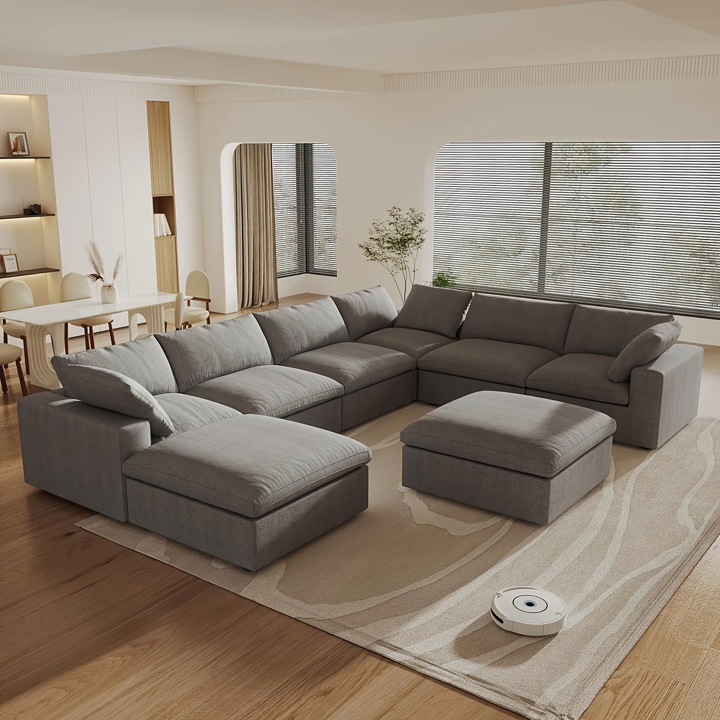 Cloud Modular Sectional Sofa Couch, Oversized Couch 8 Seater Sofa, 160.6" U Shaped Convertible Couches with Storage Ottoman for Living Room, Deep Sofa Couches, Sofa Covers Washable&Replaceable(White)