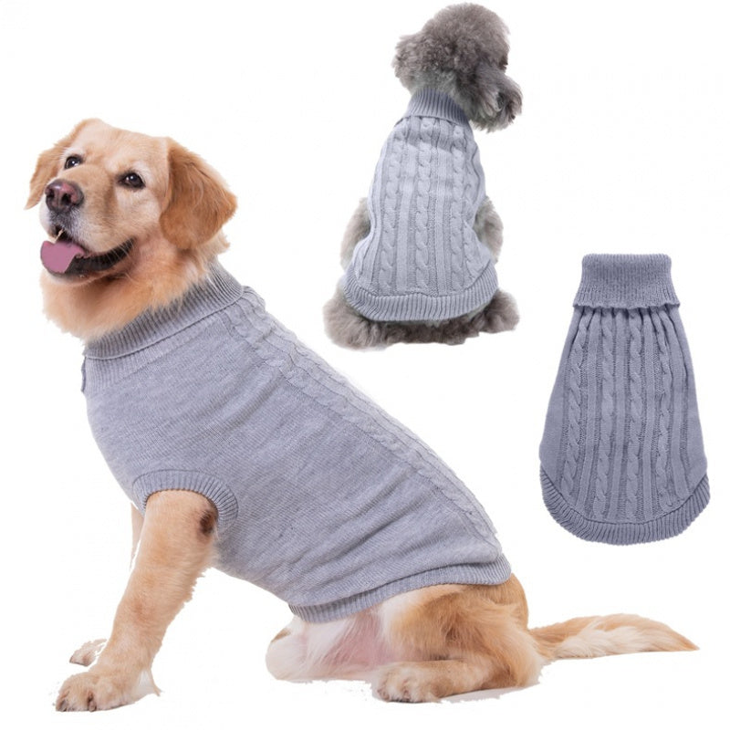 Solid Color Twisted Cable Dog Sweater - High Collar Winter Warm Coat for Small Medium Large Dogs, Golden Retriever & All Breeds, Pet Jacket for Cold Weather & Stylish Outfits