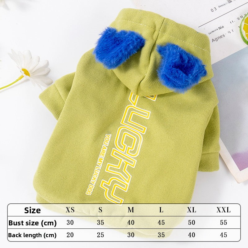 Cozy Winter Dog & Cat Hoodie - Thickened Warm Pullover Sweater for Small to Medium Pets, Soft Blue/Pink/Green Colors, Adjustable Drawstring Hood & Easy Overhead Design, Bichon Frise & Puppy Apparel (Measure Chest & Back Lengt