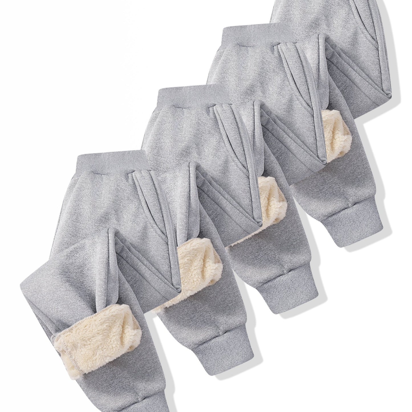 4pcs ' Autumn & Winter -Lined Warm Thickened Cold-Resistant ' Pants, Elastic Waistband, Cuffed Legs, Unisex Style, Perfect for Outdoor, Cold Weather Pants, Cuffed Leg Design, Casual Kids Wear, Thickened Fabric, Cozy Winter Ma
