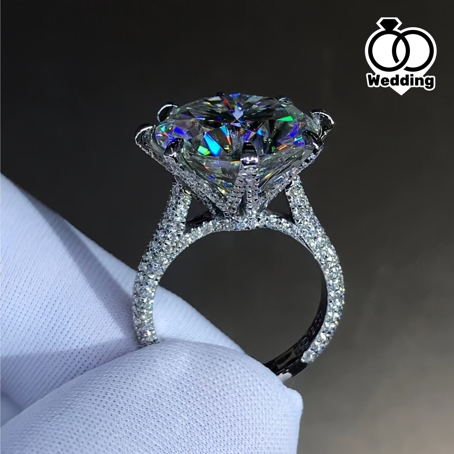 1pc S925 Silver 18K Gold Plated 10 Carat Moissanite Ring, Vintage Luxury Style, Perfect for Engagement & Wedding Gift, Men And Women, Fashion Temperament