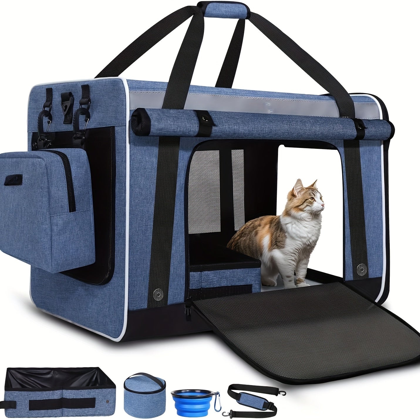 55 lbs Large Pet Carrier with Litter Box - Extra Large 24x17x17 Inches Heavy-Duty Soft Travel Crate, Heavy-Duty Zipper Locking Mechanism, Spacious Interior for Cats, Dogs, - Ideal for Long Flights, Road Trips, Vet Visits - Id