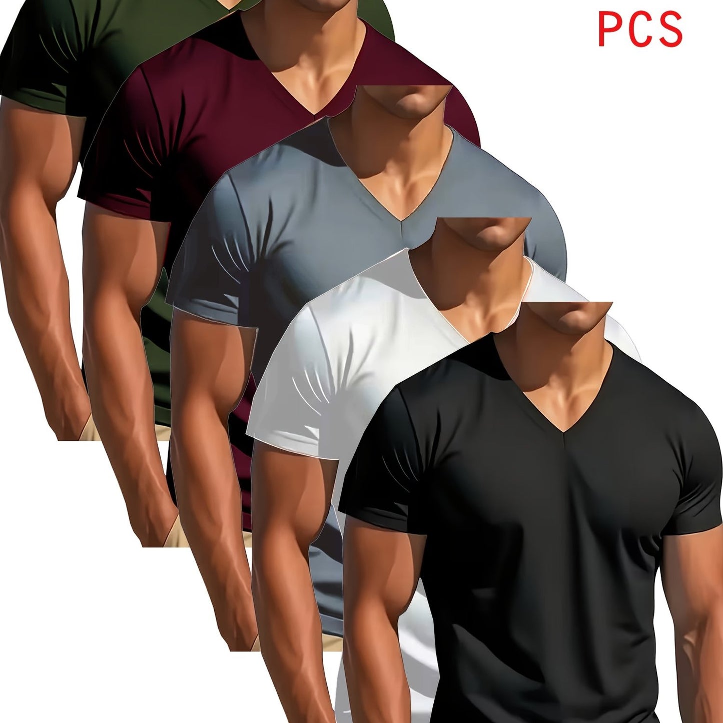 5-Pack Men'S V-Neck T-Shirts | Comfortable, Slightly Stretchable, Slim Fit, Versatile Design, Sportswear, Quick-Dry, Modern Style, Casual Sports Apparel