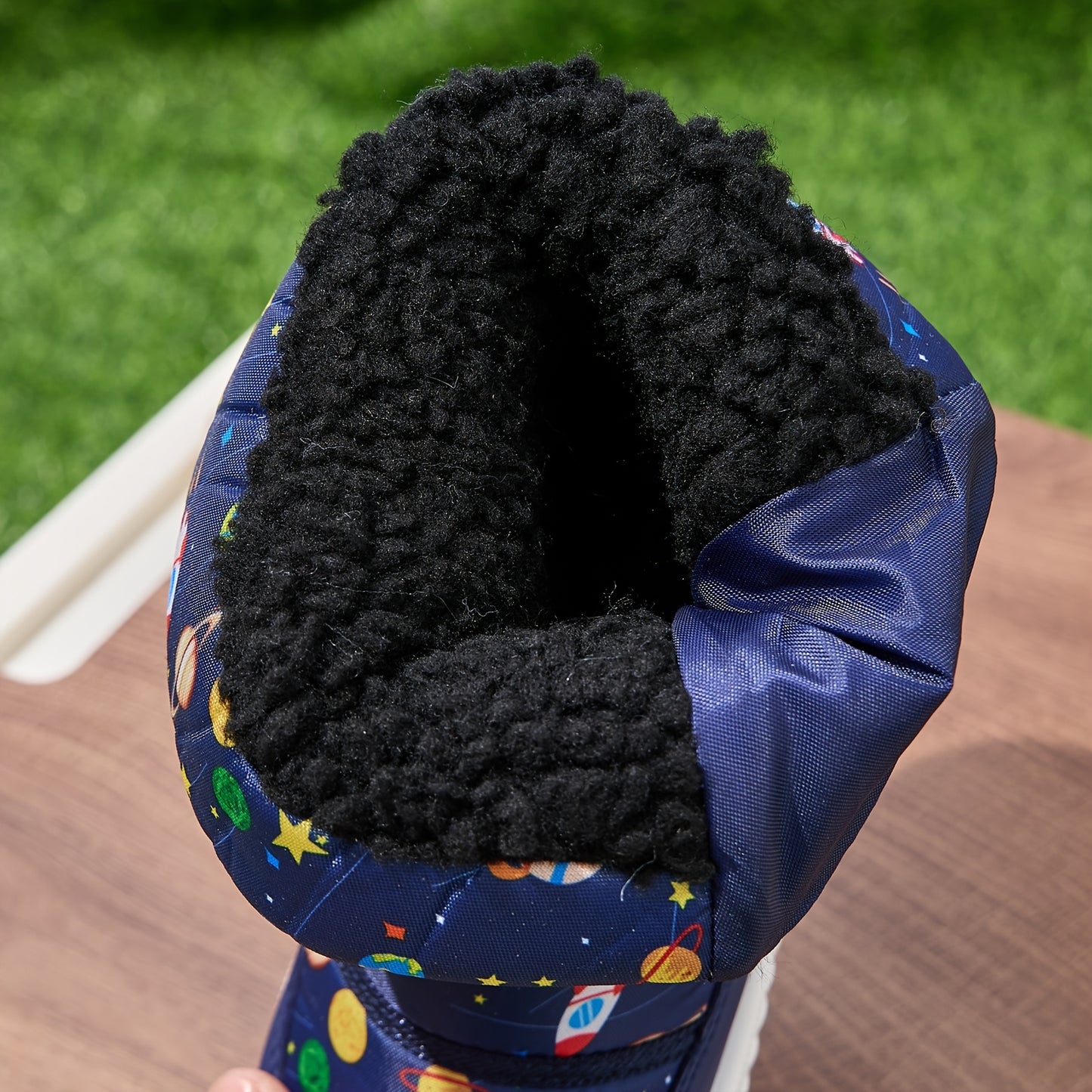 DACLAY & All-Season High-Top Snow Boots with Space-Themed Rocket & Planet Design, Zipper & Buckle Closure, Warm PU/Fabric Upper & Lining, All-Terrain Traction for Outdoor Play,, Winter - Unisex ' Winter Shoes, Snow Boots, Sno