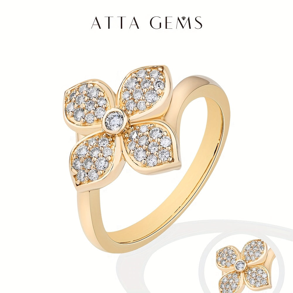 1pc S925 Silver Four - Leaf Flower Ring, Made Of Moissanite, It'S Sparkling, Delicate And Elegant, A Piece Of Jewelry, Perfect As A Gift For Your Girlfriend Or Wife