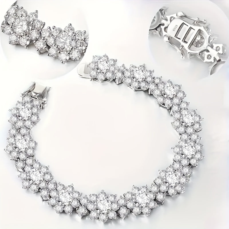 Luxurious 925 Sterling Silvery Moissanite Tennis Bracelet, December Birthstone, Synthetic Gemstone, Perfect for Casual Attire & Gifting, All-Season Fashion Accessory