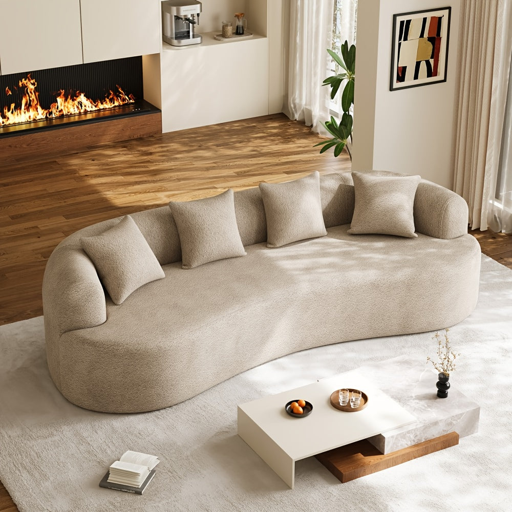 114" Oversized Sectional Sofa - Modern Luxury Plush Chenille Curved Cloud Couch with White Upholstery, 4-Seater Deep Seat & Curved Backrest, No Assembly Required, Plush Cushions & Throw Pillows Included, Contemporary Living R