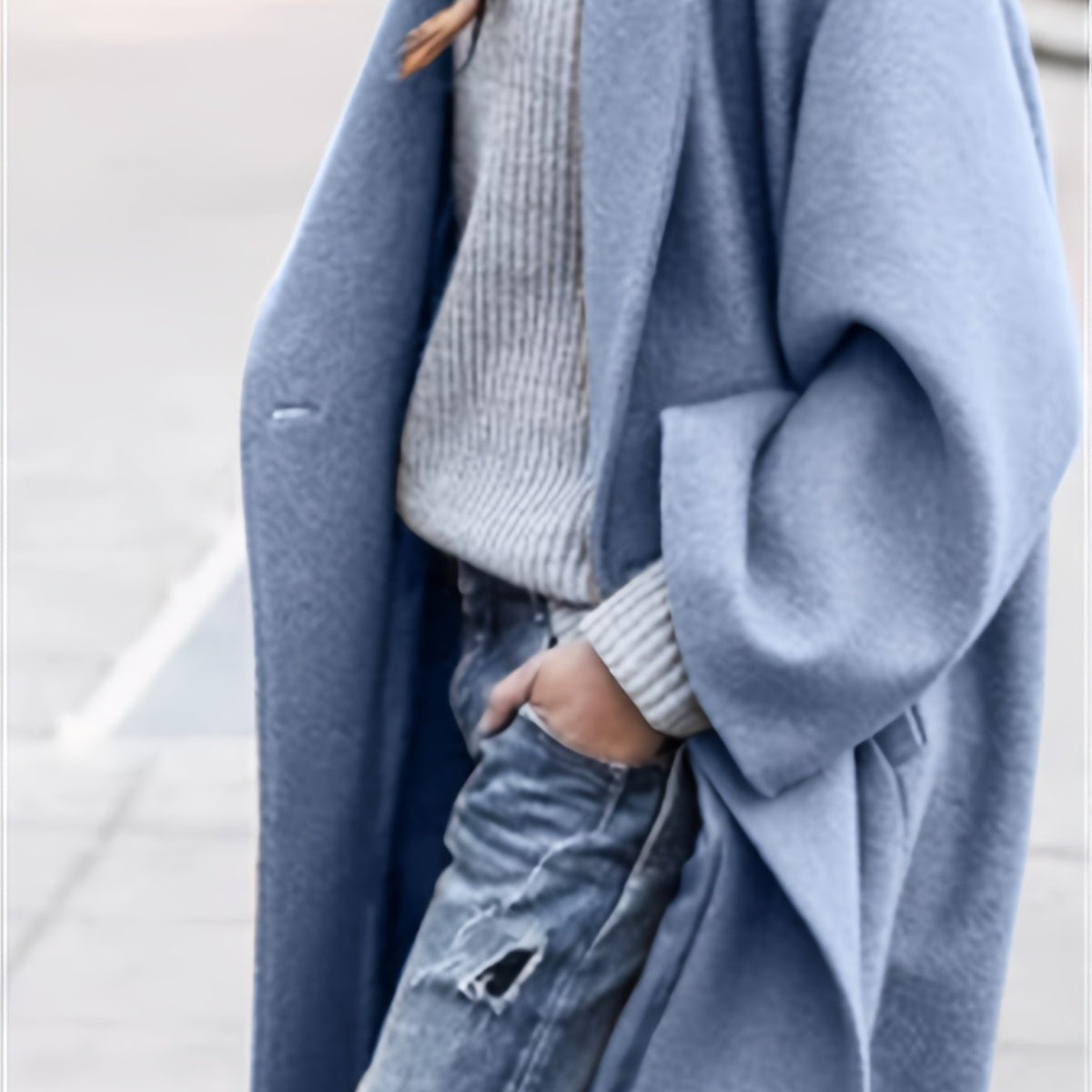 Women's Casual Elegant Solid Blue Coat - Soft Warm Collar Winter Jacket, Versatile Blazer-like Outerwear for Fall & Winter, Easy Care Fabric, Jacket For Women, Winter Clothes For Women, Coats For Women, Jackets For Women, Win