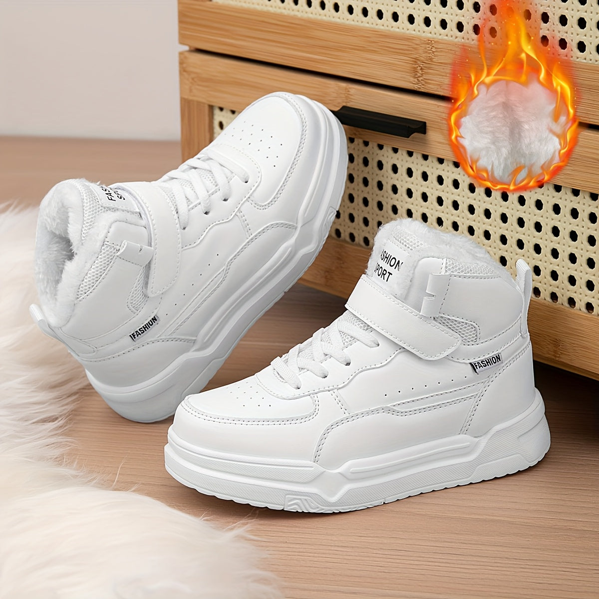 Kids' High-Top Winter Sports Shoes - Lightweight EVA Sole, Thickened Warm Skate Shoes with Fleece Lining, All-Terrain Suitable for Outdoor, School and Casual Wear - Ideal Choice for Skiing, Snowboarding, Autumn and Winter Spo
