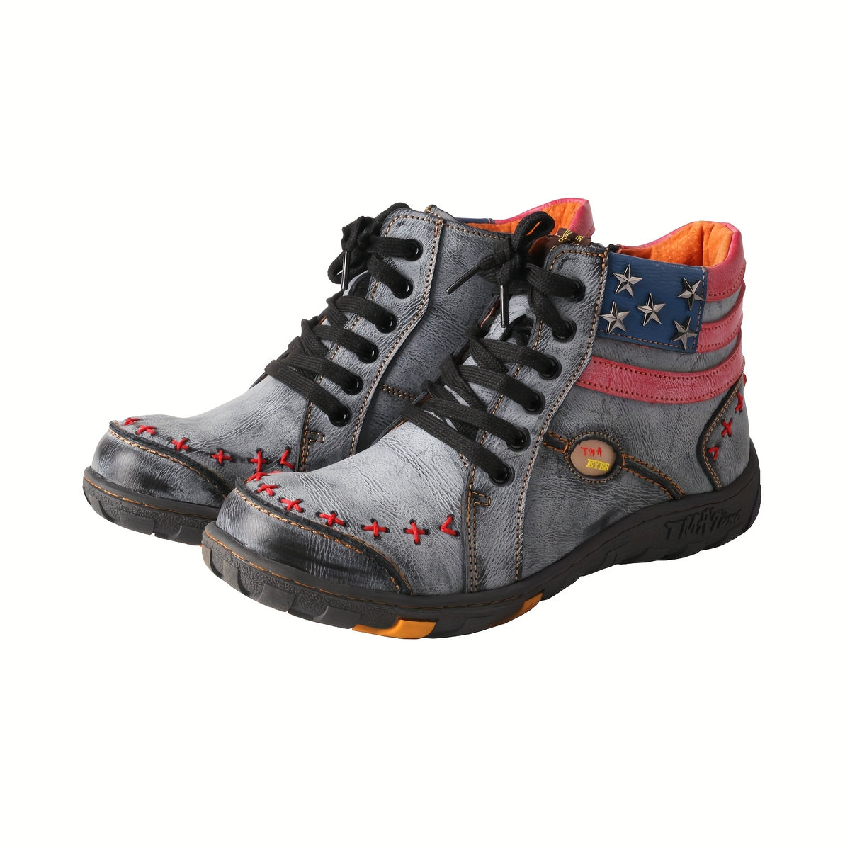 TMA EYES Women's Metal Stripe Patch Hand sewn Casual Sports Golden and Silvery Ankle Boots, Suitable for All Seasons