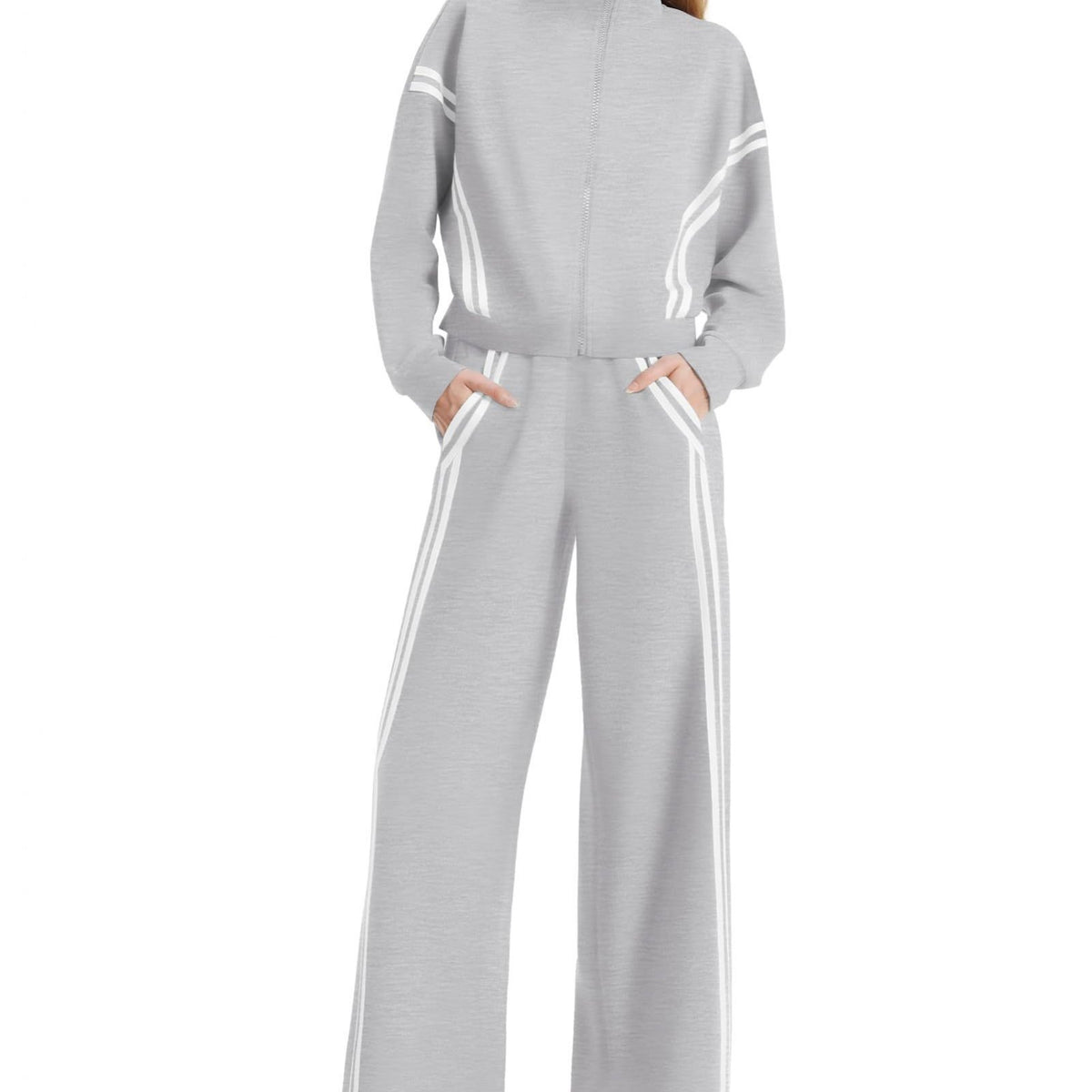 Autumn Winter Women'S Casual s Set Spring Autumn Outfit College Style Pure Gray Sweatshirt Full Set Trendy