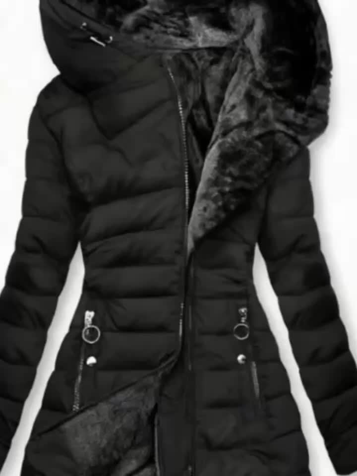 Women's Winter Warm Quilted Parka Coat - Padded Jacket with Hood, Full-Zip Front & Belt (Adjustable Waist) - Mid-Length Long Sleeve Outerwear for Cold Weather, Y2K Style (Beige/Tan) - Hand Wash/Dry Clean, Winter Jacket For Wo