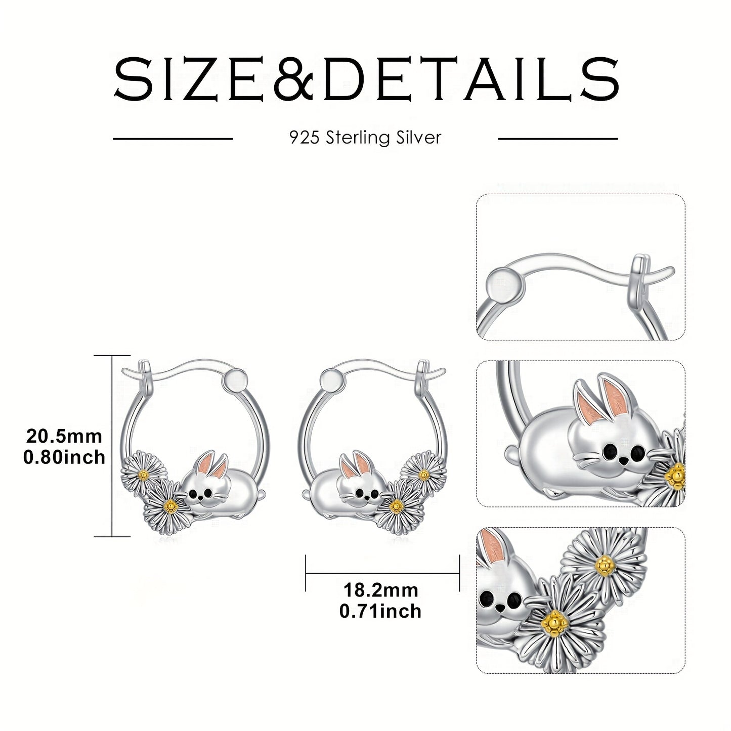 Bunny Hoop Earrings for Women S925 Sterling Silvery Rabbit Earrings with Daisy Flower Cute Animal Jewelry Gifts