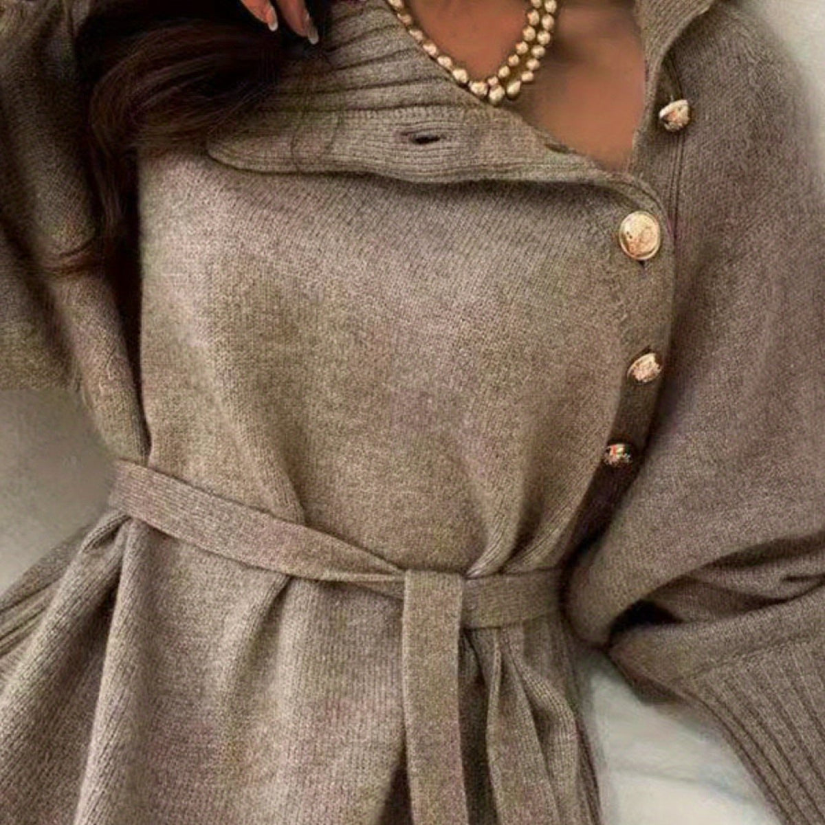 SCACTO 2025 Cozy Maxi Dress, Chunky Turtleneck, Adjustable Tie Waist, Loose Winter Sweater Gown