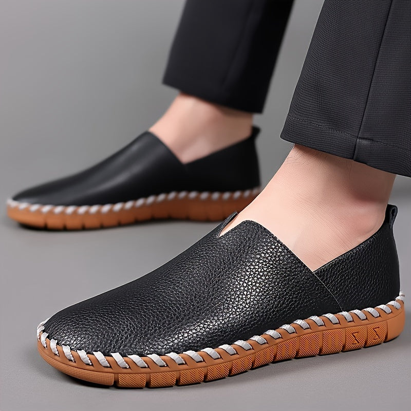 Comfy Non Slip Men's Solid Colour Slip On Loafer Shoes - Durable Dress Shoes For Outdoor Activities